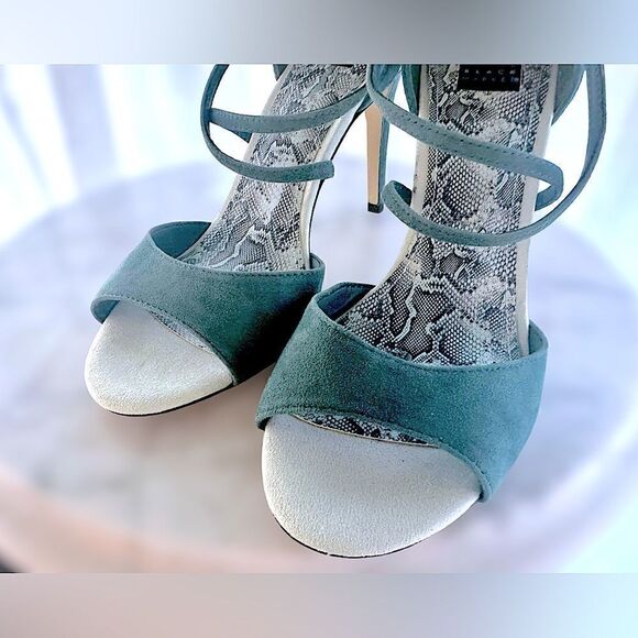 WHBM Colorblock Suede Strappy Heels | ILARIA Sea Shadow Size 7.5 - Picture 7 of 16